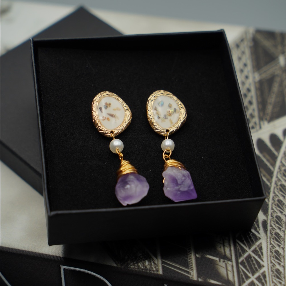 jewelry gold plated drop natural earrings amethyst